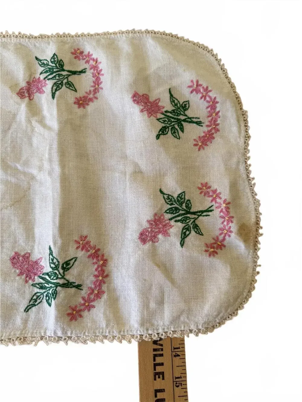 Vintage, Hand-Embroidered Table Runner or Dresser Scarf